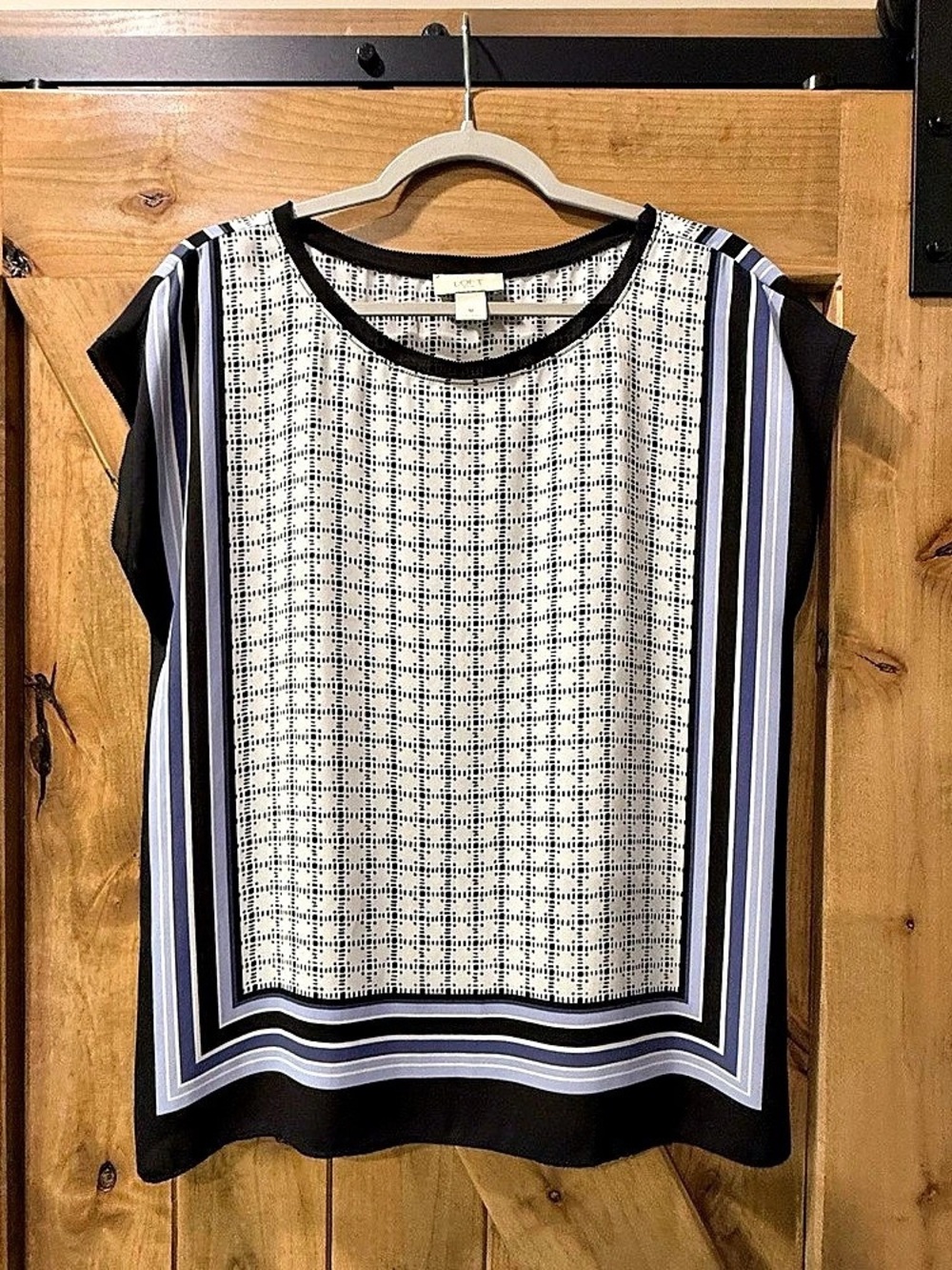 LOFT Women’s Geometric Scarf Border Print Cap Sleeve Top - Size M